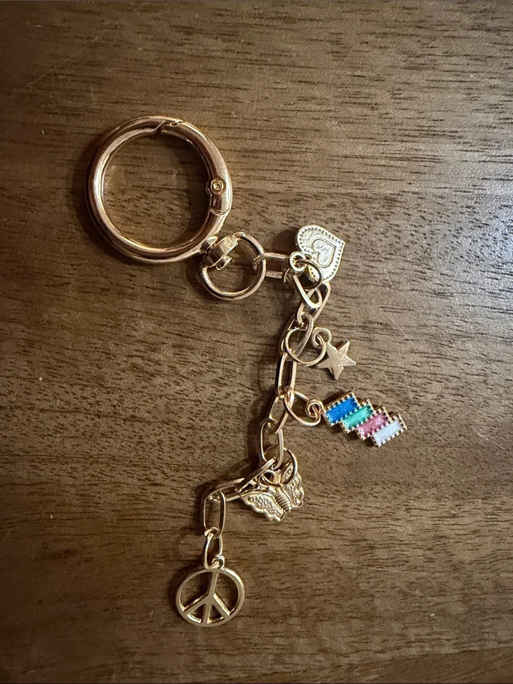 Gold-Tone Charm Keyring with Multicolor Accents